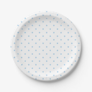 Assiettes En Carton Micro Stars Baby Bleu - Blanc