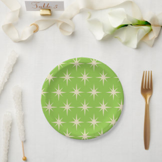 Assiettes En Carton Mid Century Atomic stars  Pattern on lime green  