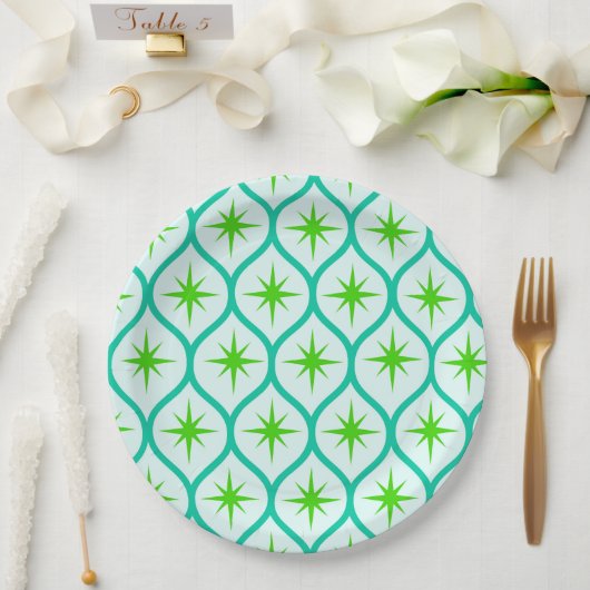 Assiettes En Carton Mid-Century Green Starbursauts sur Ogee Motif (Mariage)