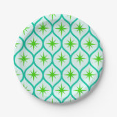 Assiettes En Carton Mid Century Green Starbursts on Ovals Pattern (Devant)