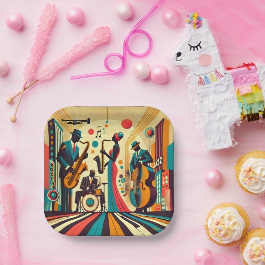 Assiettes En Carton Mid Century Jazz Age Quartet (Fête)