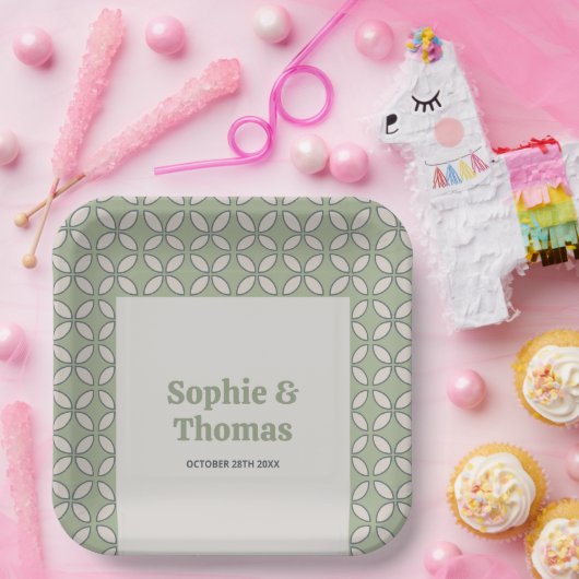 Assiettes En Carton Mid Century Mod Retro Mariage Olive Green (Fête)