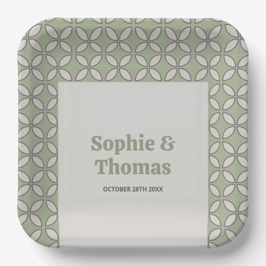 Assiettes En Carton Mid Century Mod Retro Mariage Olive Green (Recto)