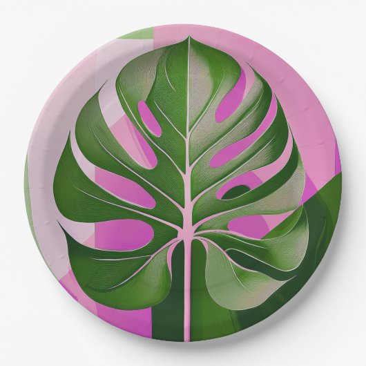 Assiettes En Carton Mid-Century Modern Hawaiian Monstera Leaf (Devant)