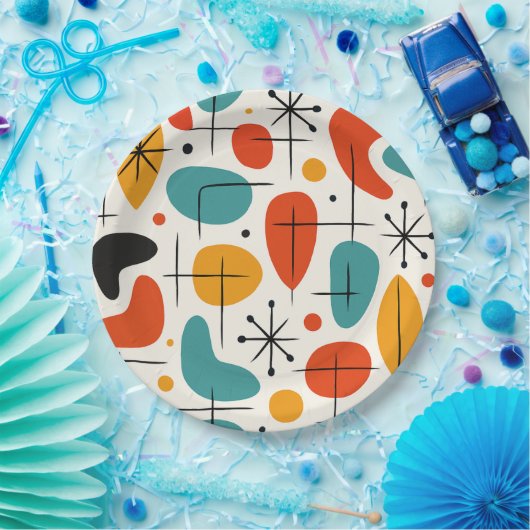 Assiettes En Carton Mid Century Modern Starburst Pattern (Fête)