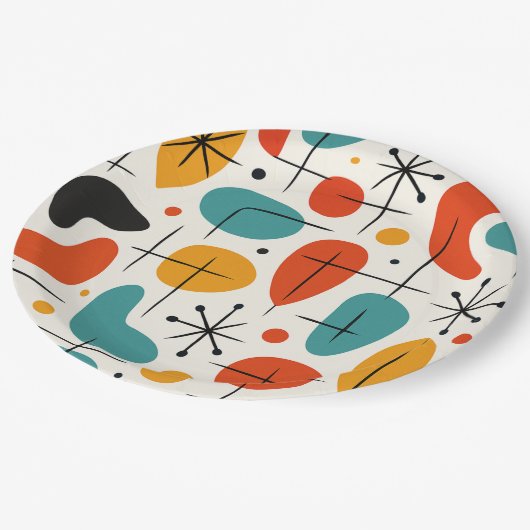 Assiettes En Carton Mid Century Modern Starburst Pattern (Angle)