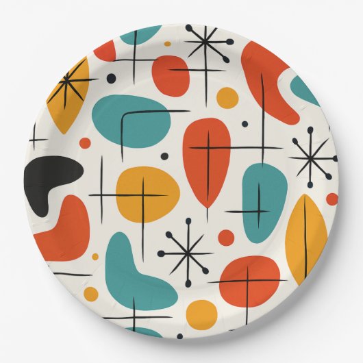 Assiettes En Carton Mid Century Modern Starburst Pattern (Devant)
