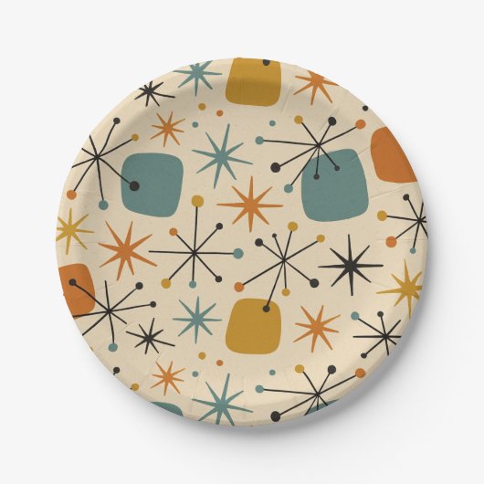 Assiettes En Carton Mid Century Modern Starburst Pattern (Devant)