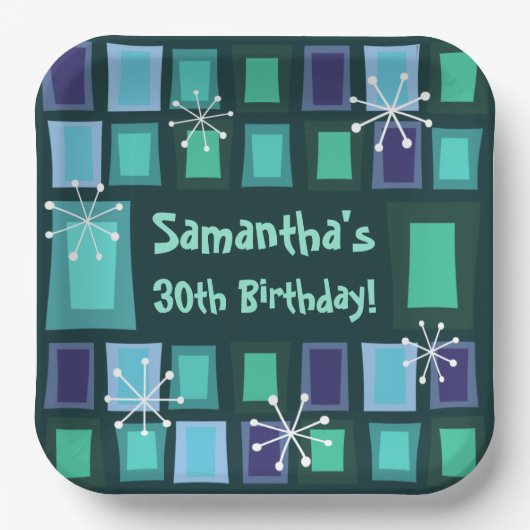 Assiettes En Carton Mid Century Moderne 30e anniversaire Turquoise (Recto)