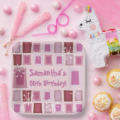 Assiettes En Carton Mid Century Moderne 50e Anniversaire rose (Fête)