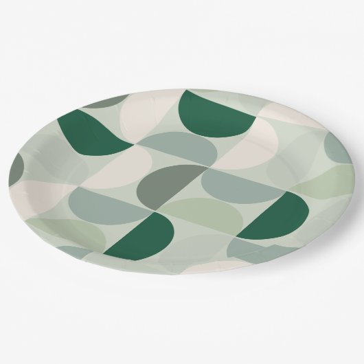 Assiettes En Carton Mid Century Moderne Abstrait Motif Sage Green (Angle)