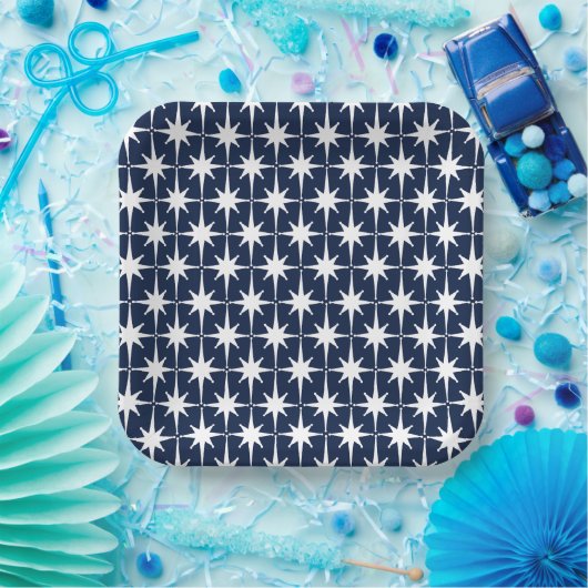 Assiettes En Carton Mid Century moderne Starburst Motif Marine (Fête)