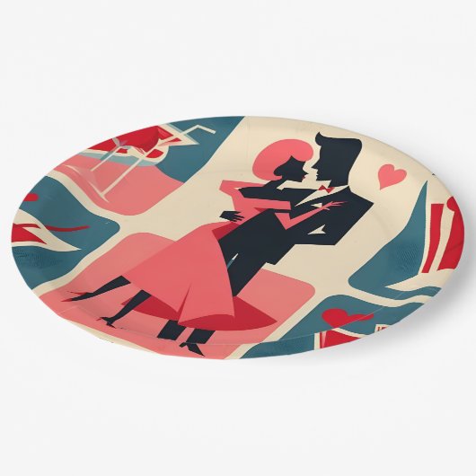 Assiettes En Carton Mid Century moderne Valentine Dancing Couple (Angle)