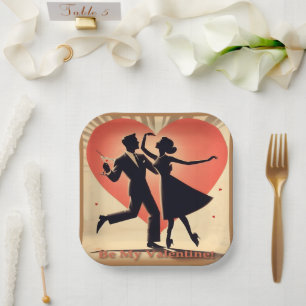 Assiettes En Carton Mid Century moderne Valentine Dancing Couple