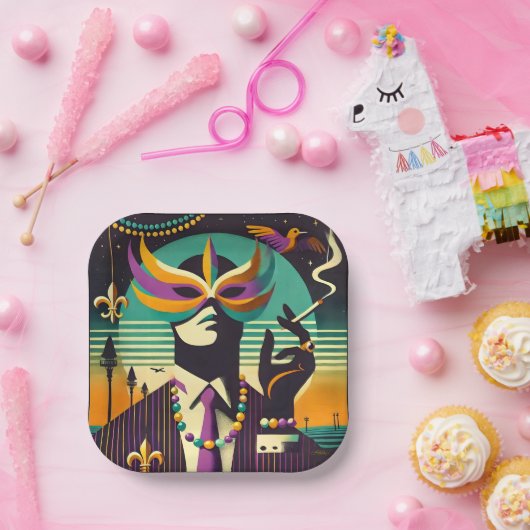 Assiettes En Carton Mid Century Retro 60s Mardi Gras The Smoking Man (Fête)