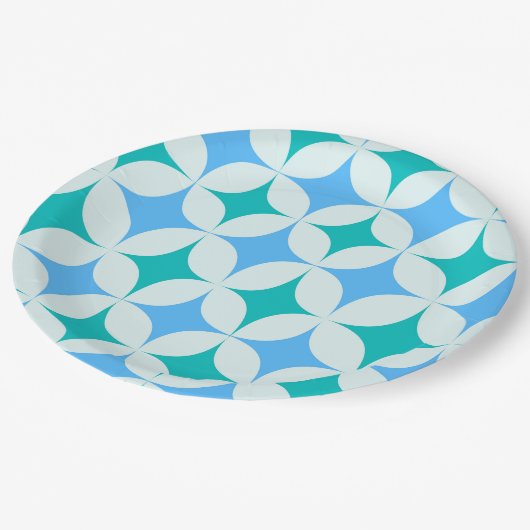 Assiettes En Carton Mid Century Retro Starburs Motif Turquoise Bleu (Angle)