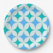 Assiettes En Carton Mid Century Retro Starburs Motif Turquoise Bleu (Devant)