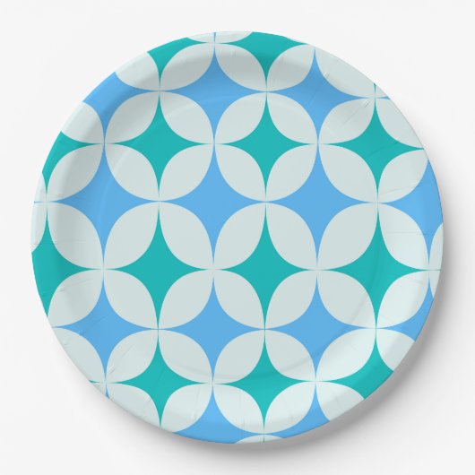 Assiettes En Carton Mid Century Retro Starburs Motif Turquoise Bleu (Devant)