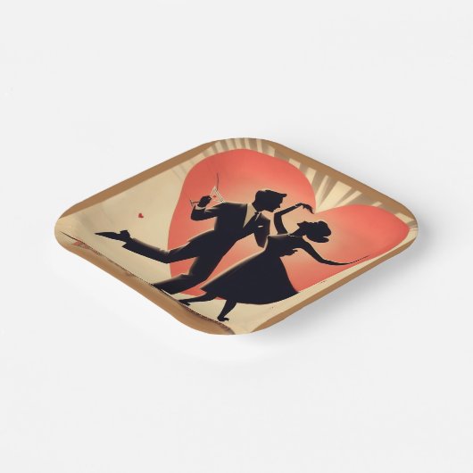 Assiettes En Carton Mid Century Valentine Dancing Couple avec Martini (Angulaire)