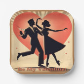 Assiettes En Carton Mid Century Valentine Dancing Couple avec Martini (Recto)