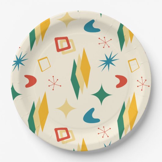 Assiettes En Carton Mid Mod Atomique Mid-Century Moderne Formes Rétro (Devant)