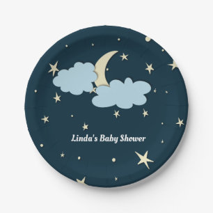 Assiettes En Carton Midnight Blue Moon & Stars Élégant Baby shower