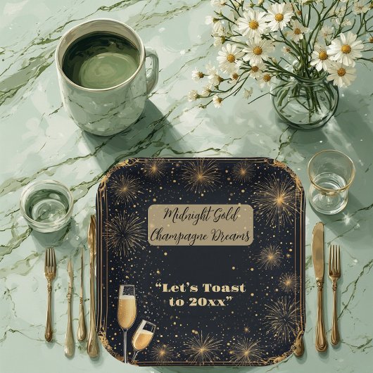 Assiettes En Carton Midnight Gold Champagne Dreams Bubbly New Year Fun