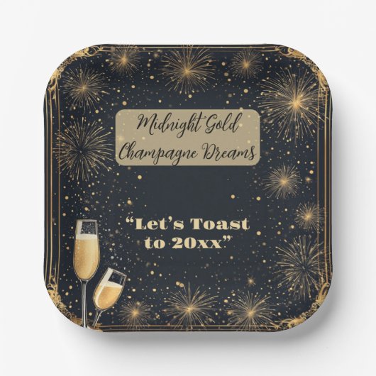 Assiettes En Carton Midnight Gold Champagne Dreams Bubbly New Year Fun (Recto)