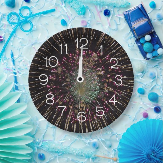 Assiettes En Carton Midnight New Years Eve Clock On Fireworks  (Fête)