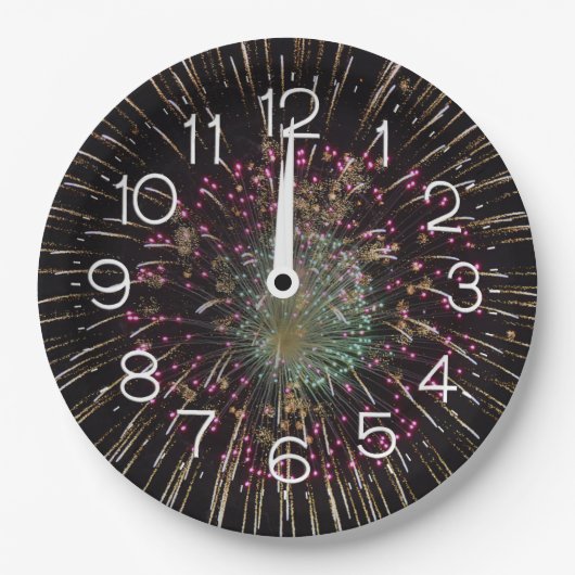 Assiettes En Carton Midnight New Years Eve Clock On Fireworks (Devant)