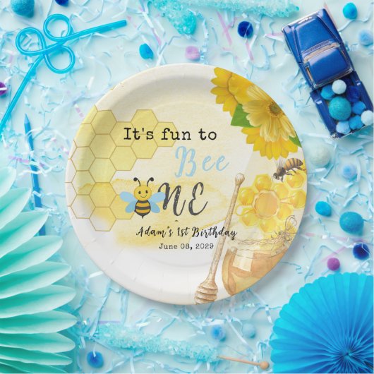Assiettes En Carton Miel doux et jaune Il est un 1er anniversaire (Fête)
