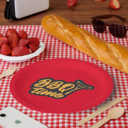 Assiettes En Carton mignon BBQ Time word art (Pique-nique)