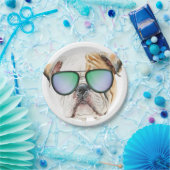 Assiettes En Carton Mignon chien anglais avec lunettes de soleil, Gros (Fête)