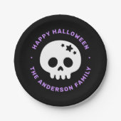 Assiettes En Carton Mignon crâne avec étoiles violet noir Joyeux Hallo (Devant)