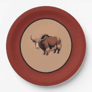 Assiettes En Carton Mignon et adorable Yak marron