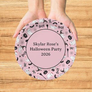 Assiettes En Carton Mignon Fantôme Spooky Halloween Fille Rose