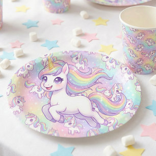 Assiettes En Carton Mignon Licorne Kawaii Arc-en-ciel Pastel Magique