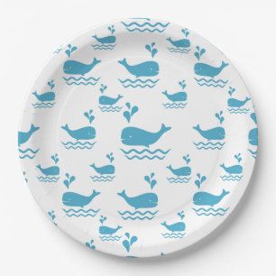 Assiettes En Carton Mignon motif sans couture de baleine bleue océan (