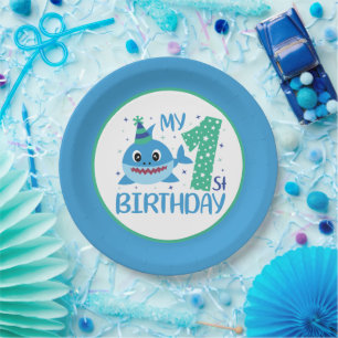 Assiettes En Carton mignon requin-bébé unisexe Premier anniversaire 