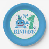 Assiettes En Carton mignon requin-bébé unisexe Premier anniversaire (Devant)