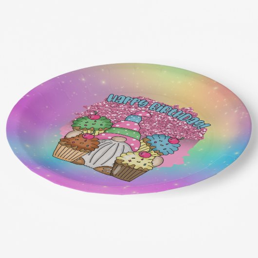 Assiettes En Carton mignon unisex Anniversaire gnome (Angle)