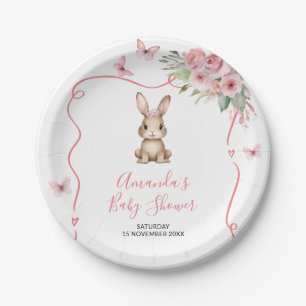 Assiettes En Carton Mignonne Baby Shower Fille Floral Rose Lapin