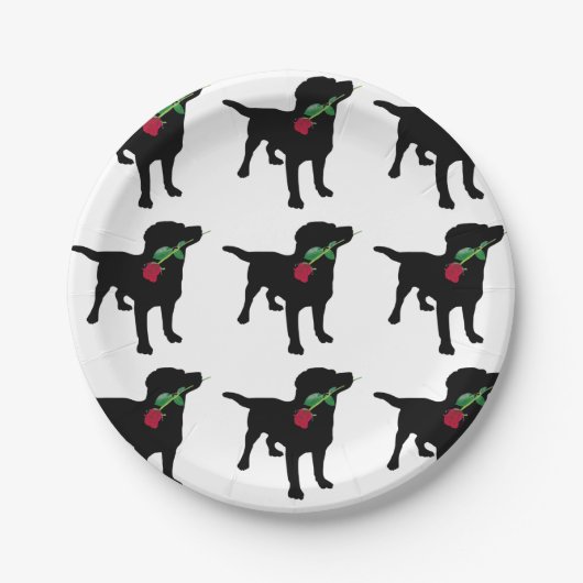 Assiettes En Carton Mignonne Black Lab Dog tenant Rose rouge (Devant)