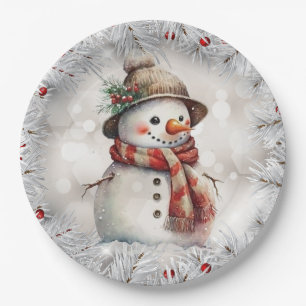 Assiettes En Carton Mignonne bonhomme de neige de Noël