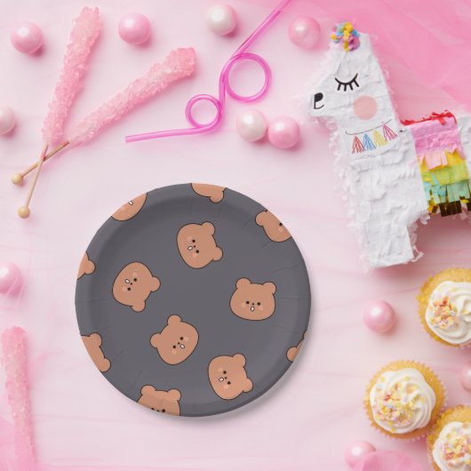 Assiettes En Carton Mignonne Brown Teddy Ours Face Motif Bleu foncé (Fête)