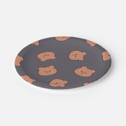 Assiettes En Carton Mignonne Brown Teddy Ours Face Motif Bleu foncé (Angle)