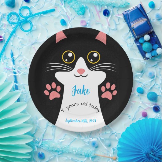 Assiettes En Carton Mignonne Chat Plaques de fête d'anniversaire. Text (Fête)