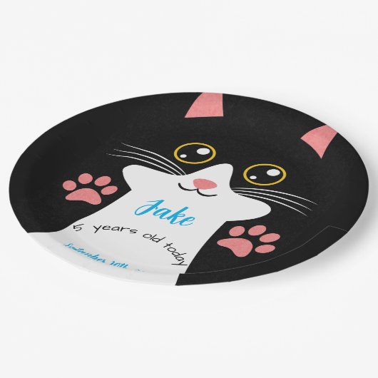 Assiettes En Carton Mignonne Chat Plaques de fête d'anniversaire. Text (Angle)