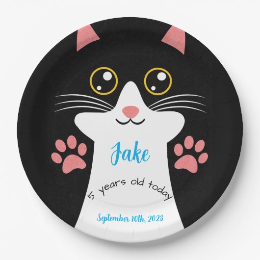 Assiettes En Carton Mignonne Chat Plaques de fête d'anniversaire. Text (Devant)