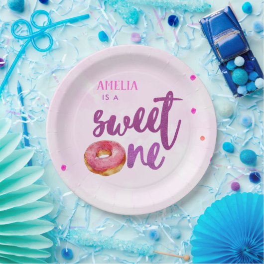 Assiettes En Carton mignonne douce une beigne fille 1er anniversaire (Fête)